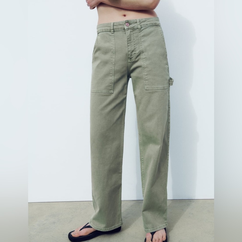 High waisted Zara Olive Green Cargo Worker Pants